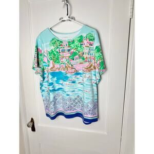 Talbots Plus Multicolor Scenic Beach Summer Ocean Colorful T-shirt Women's 2X